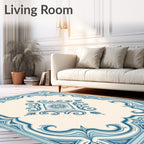 Classic Blue Scroll Diamond Frame Rug