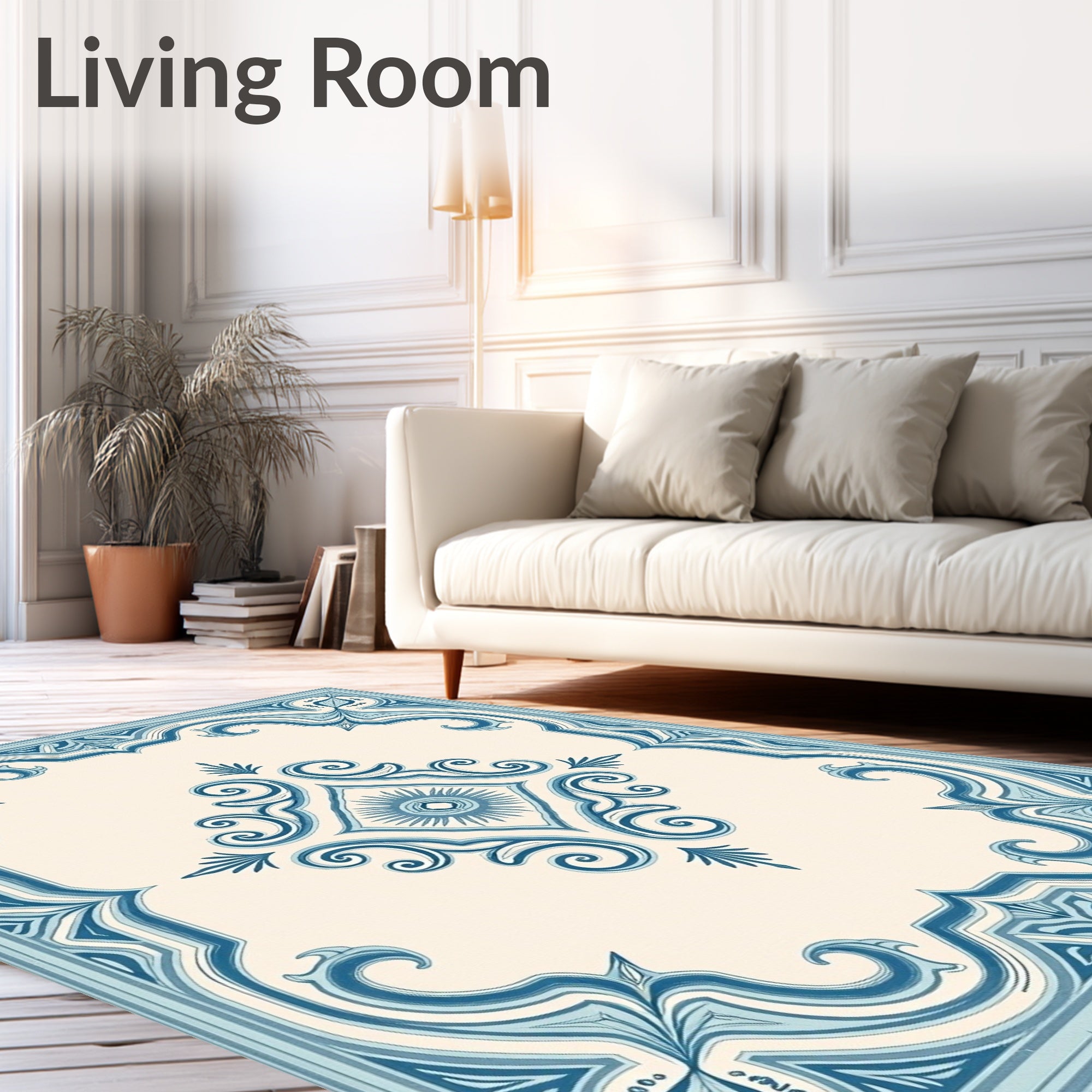 Classic Blue Scroll Diamond Frame Rug