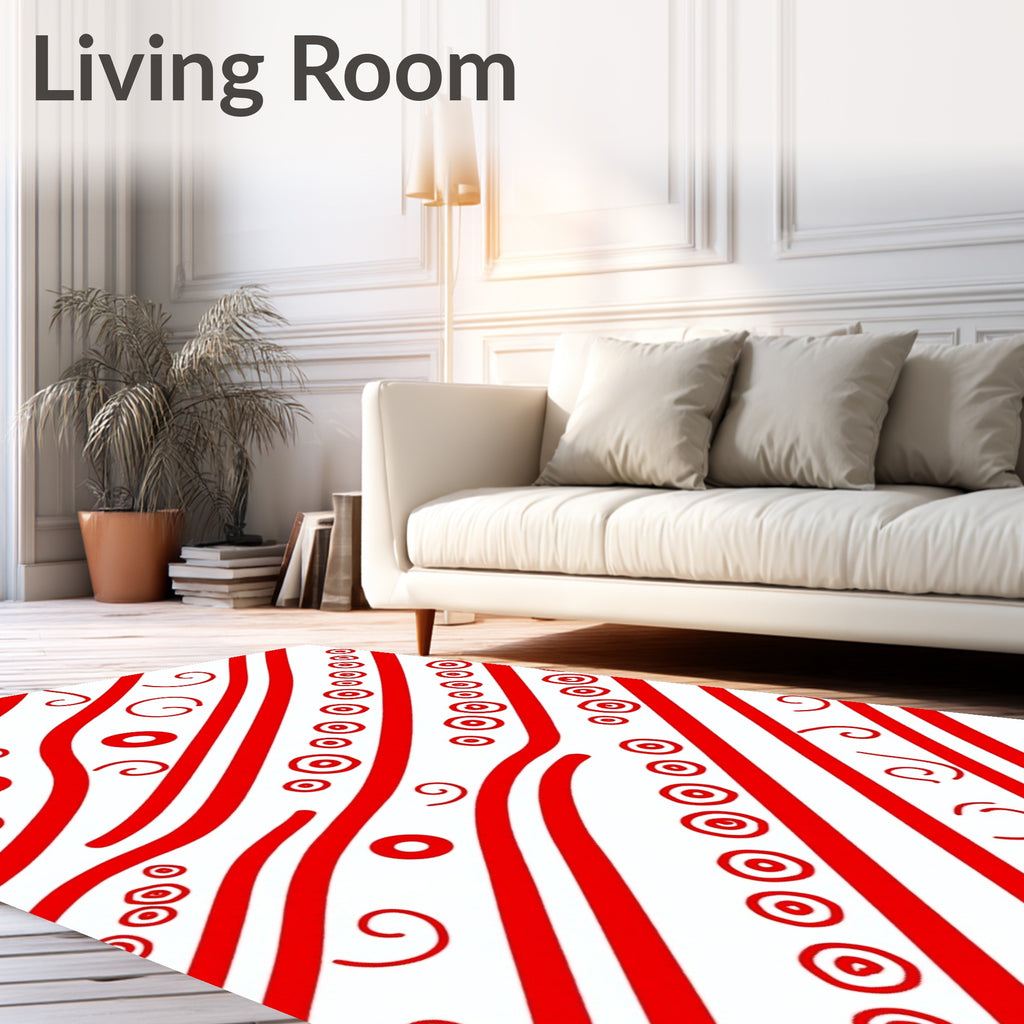 Bold Red White Swirl Stripe Accents Rug