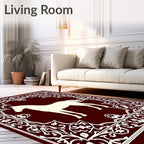 Deep Red White Horse Medallion Frame Rug