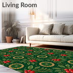 Emerald Green Holly Berry Medallion Rug