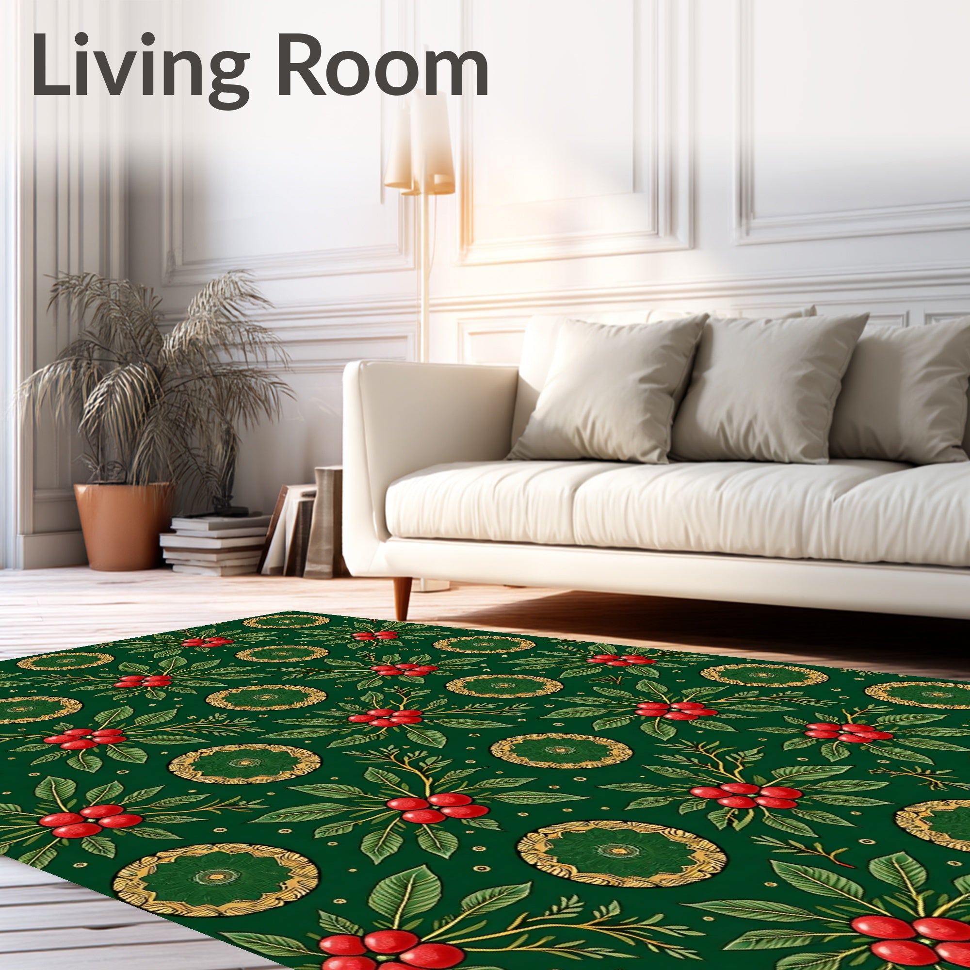 Emerald Green Holly Berry Medallion Rug