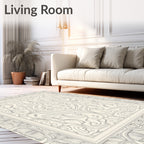 Neutral Cream Filigree Scroll Frame Rug