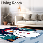 Festive Snowman Amongst Snowy Pines Rug
