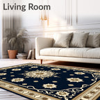 Ornate Royal Blue Golden Medallion Rug