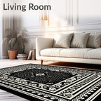 Black Geometric Floral Medallion Border Rug