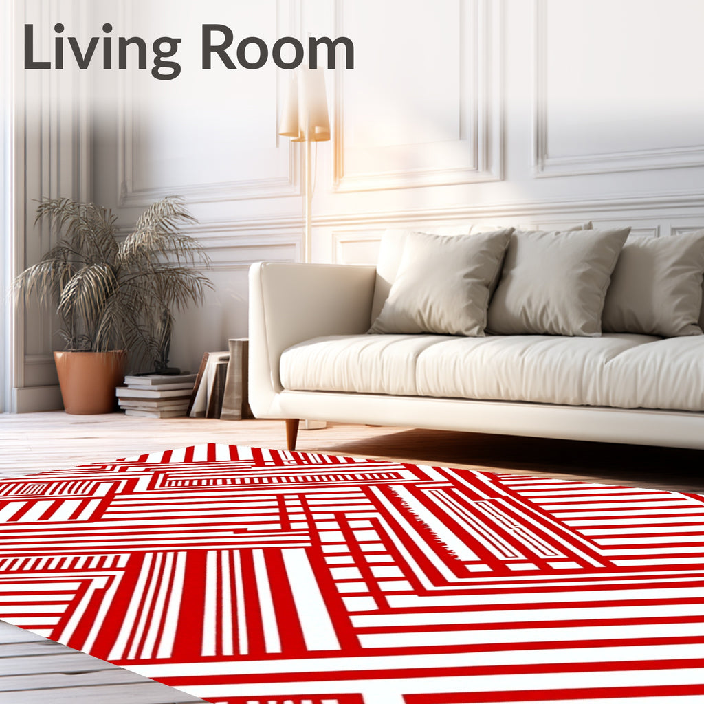 Dynamic Red White Geometric Circuit Rug