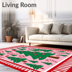 Pink Christmas Trees Candy Canes Border Rug