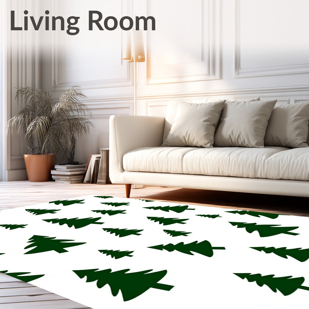 Evergreen Forest Silhouette Scattered Trees Rug