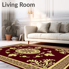 Burgundy Gold Floral Medallion Accents Rug