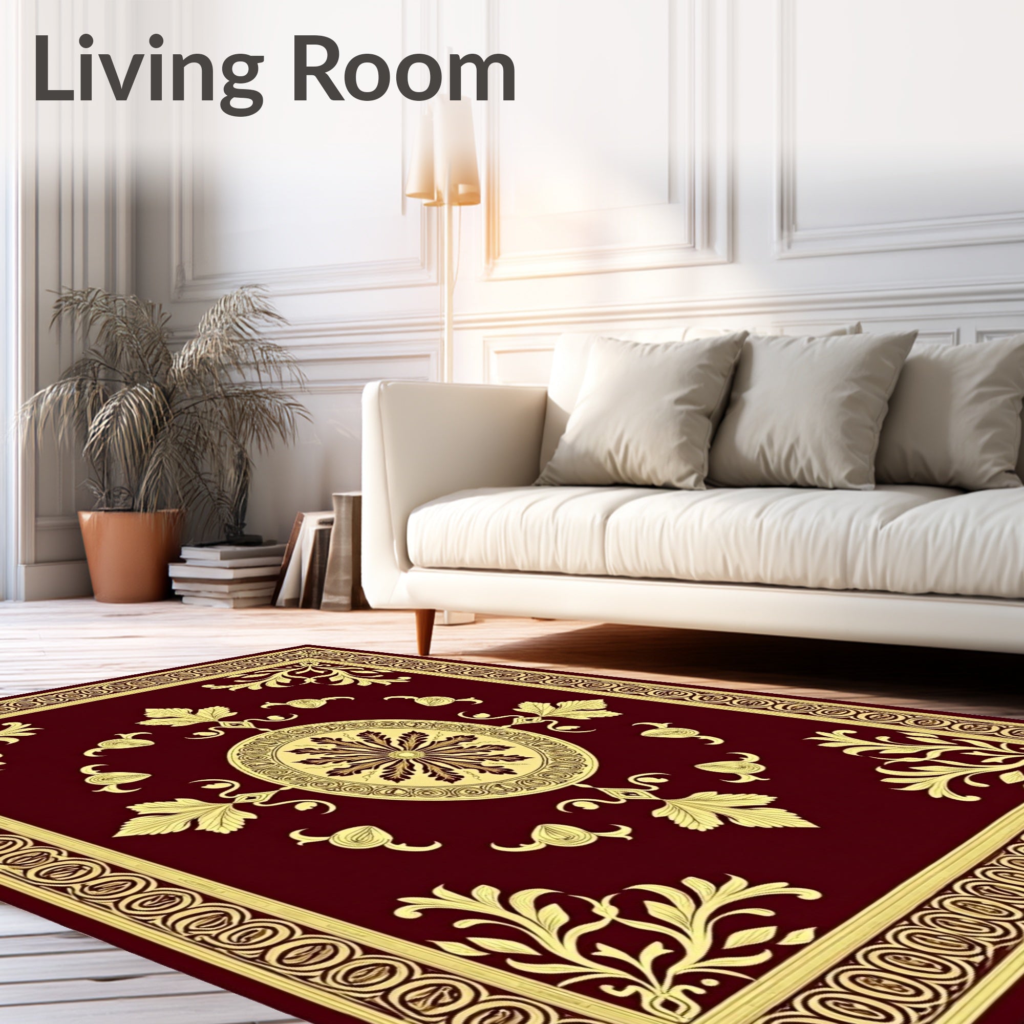 Burgundy Gold Floral Medallion Accents Rug