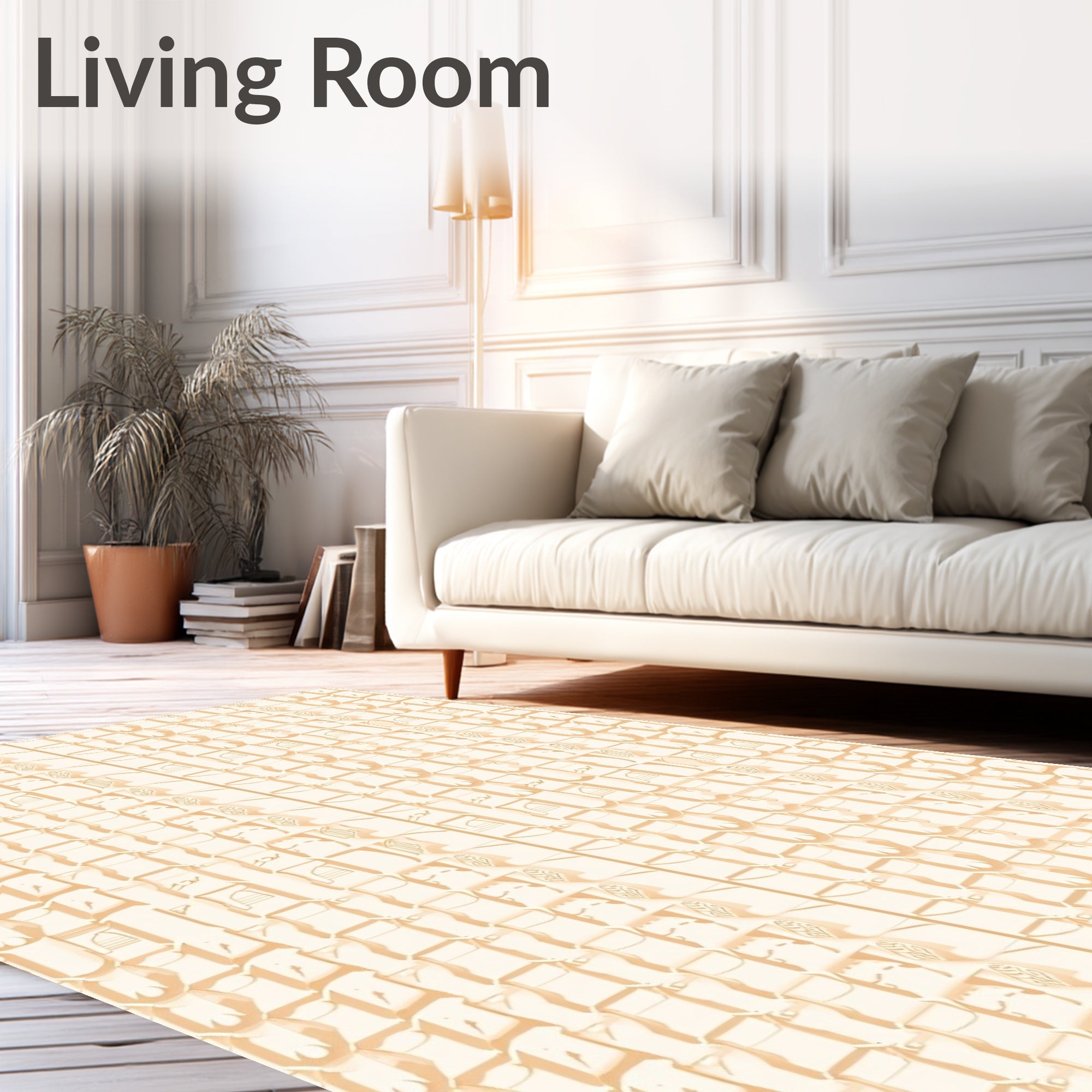 Pale Peach Architectural Grid Rug