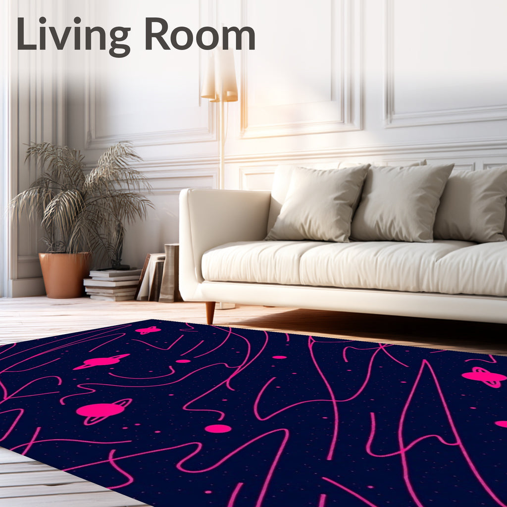 Vibrant Pink Cosmic Nebula Planets Rug