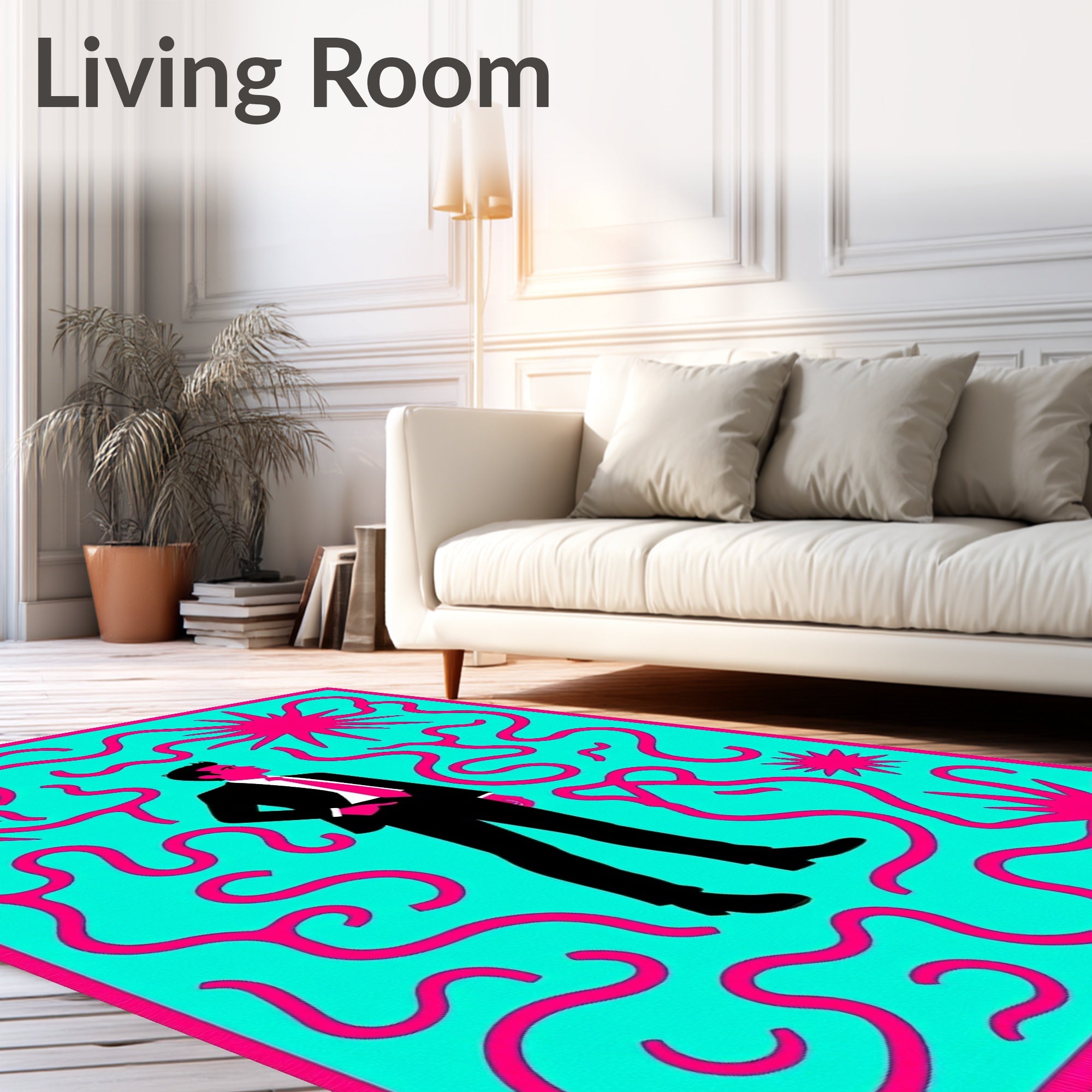 Bold Pink Whimsical Waves Mint Rug