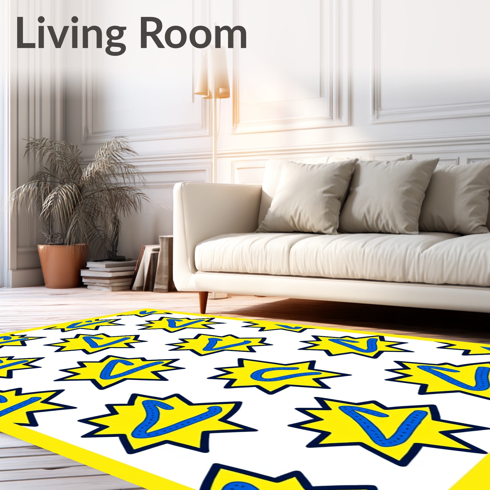 Yellow Starburst Blue Letter Burst Rug