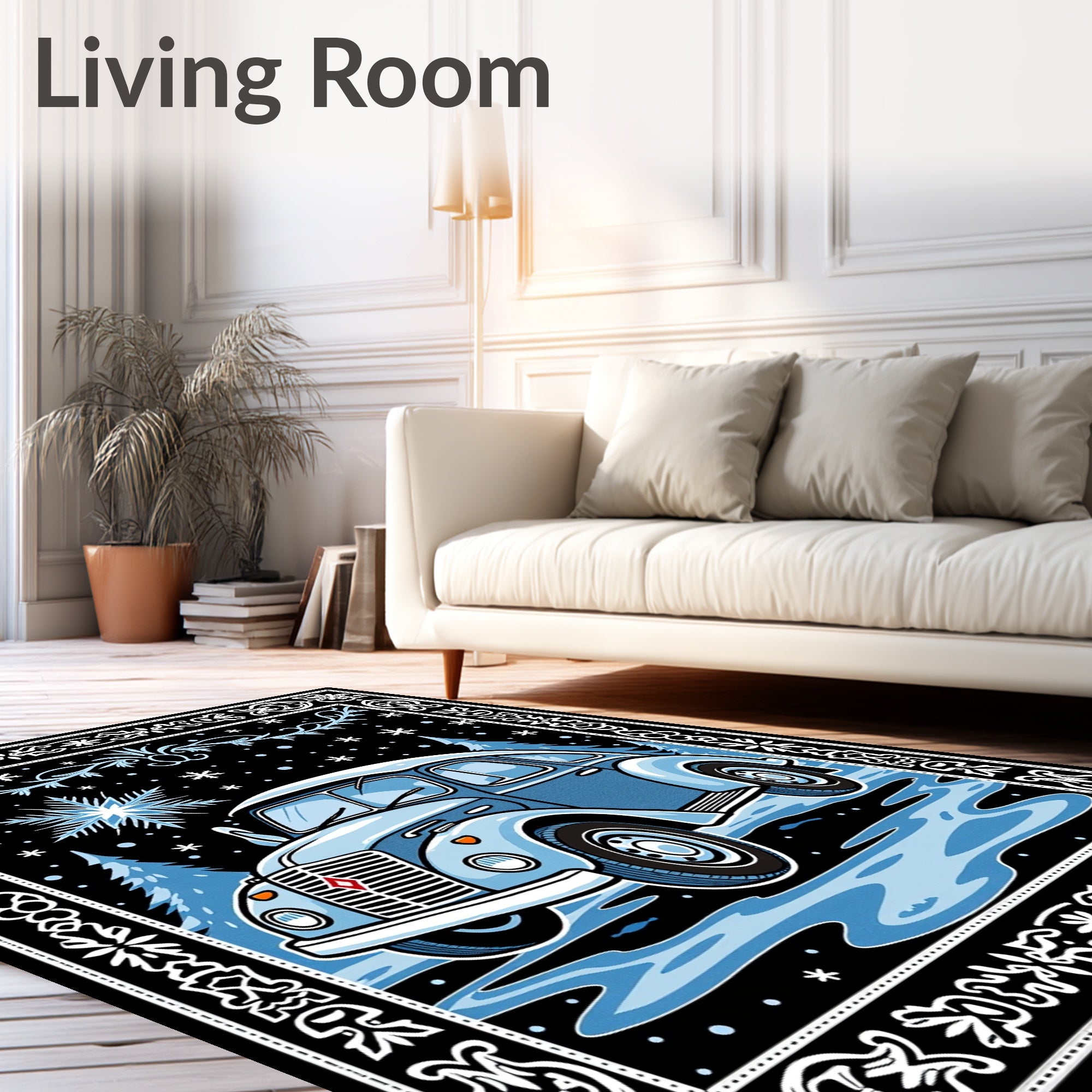 Vintage Blue Snowscape Car Rug