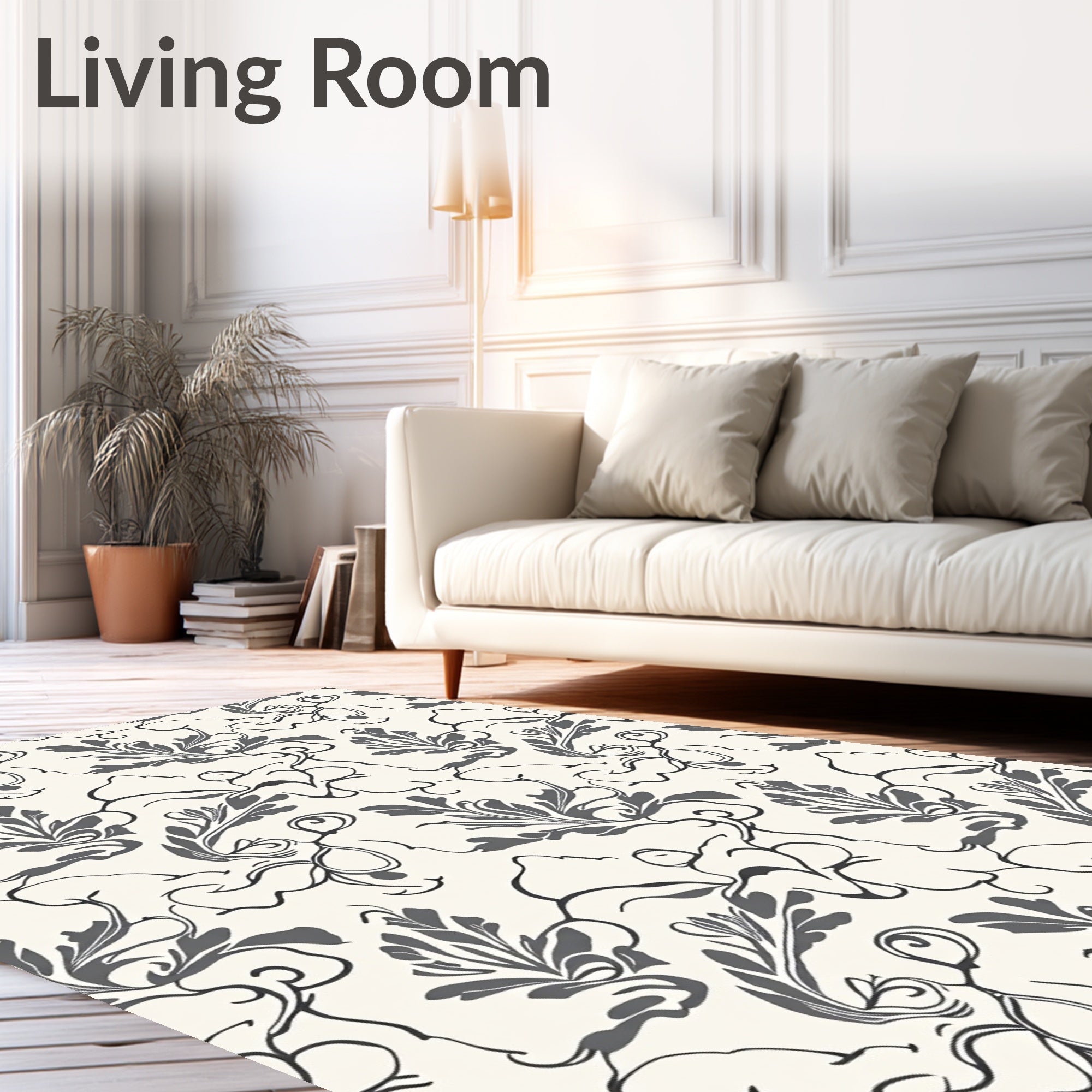 Monochromatic Gray Floral Vine Rug