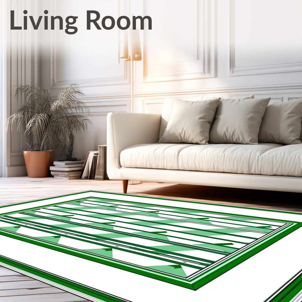 Emerald Green Striped Geometric Rug