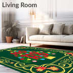 Festive Green Christmas Tree Ho Ho Ho Rug