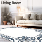 Blue Floral Scrollwork Border Rug