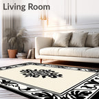 Classic Black and Cream Floral Centerpiece Rug