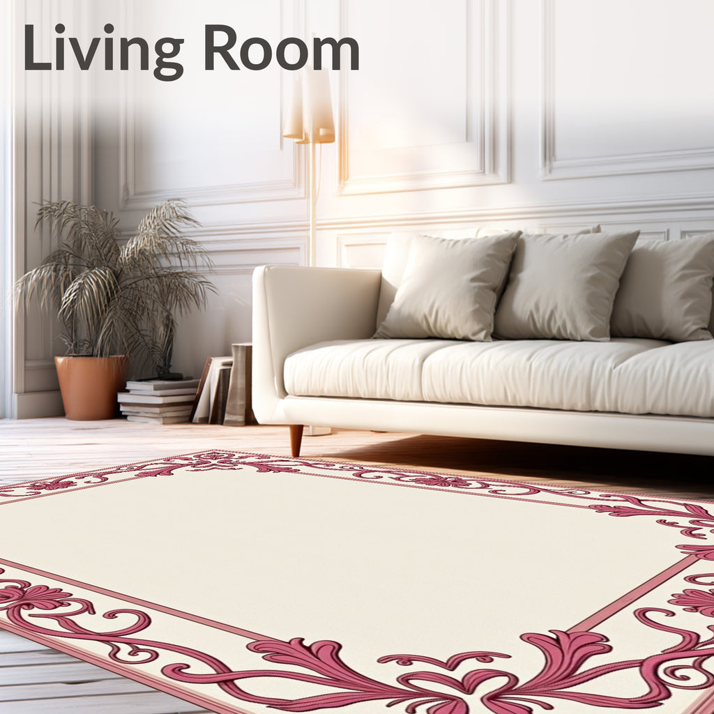 Ornate Pink Floral Border Rug
