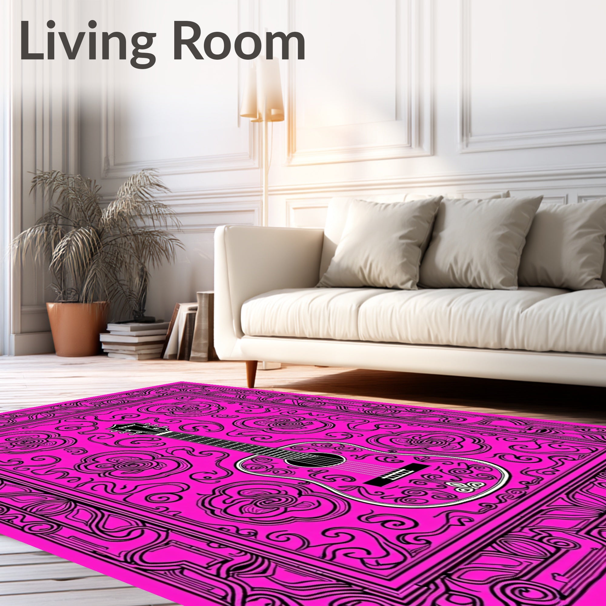 Vibrant Pink Floral Guitar Outline Rug