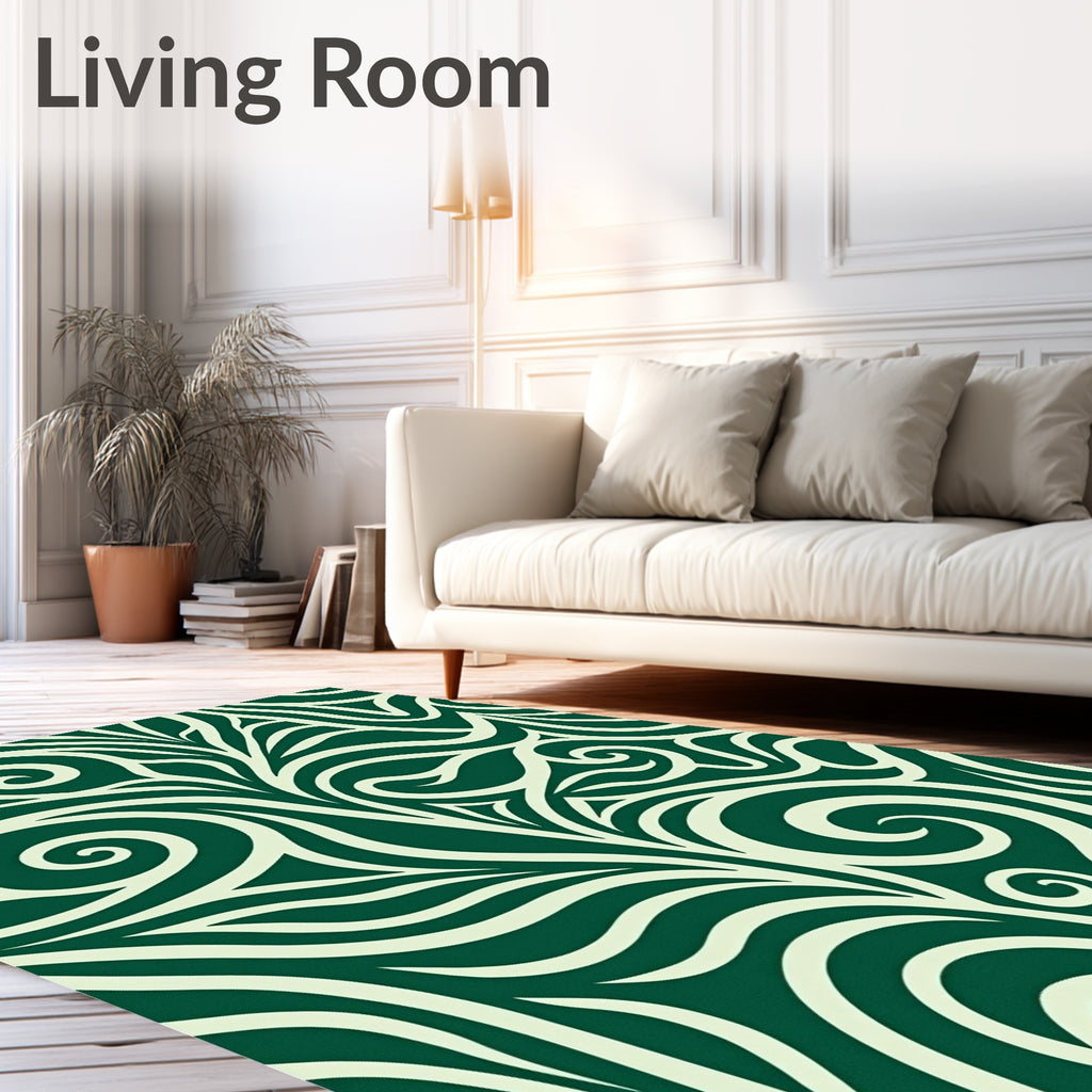 Deep Green Swirling Art Nouveau Flora Rug