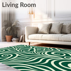 Deep Green Swirling Art Nouveau Flora Rug