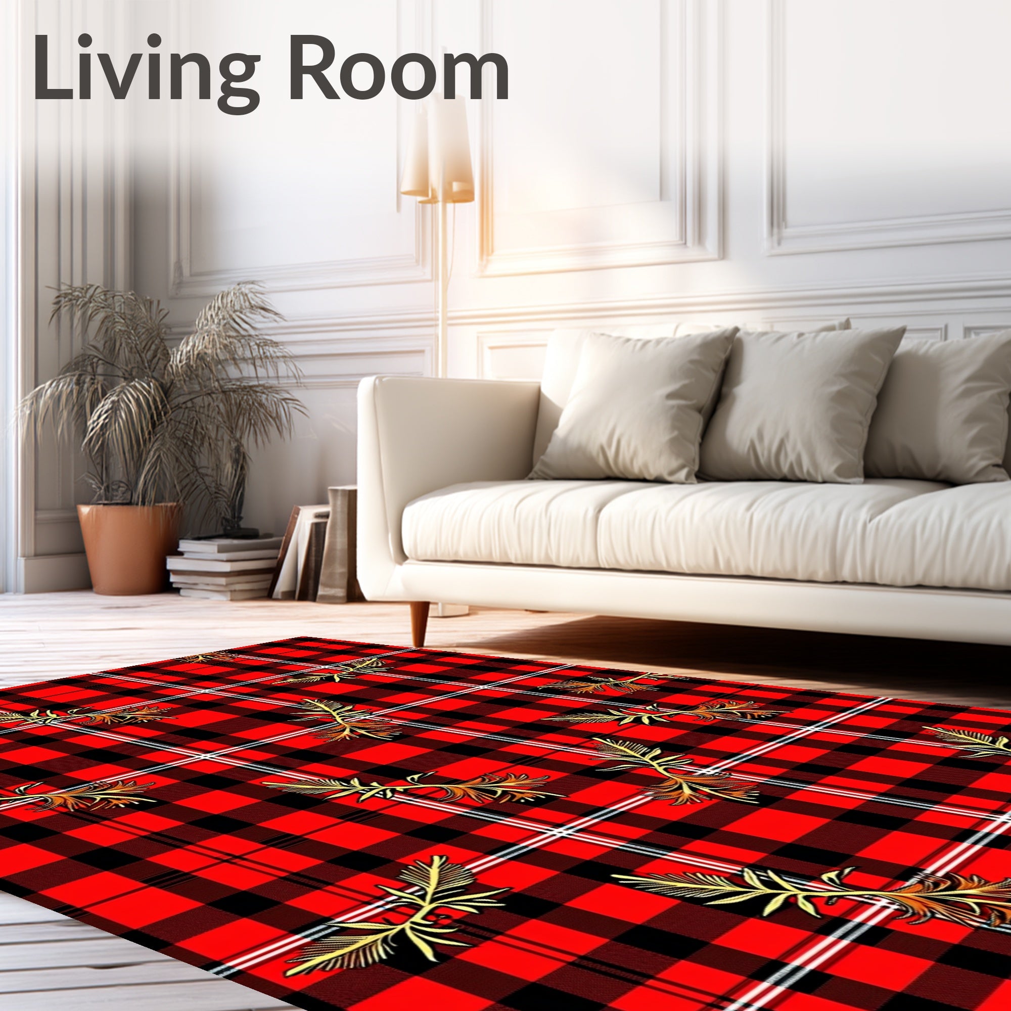 Rustic Red Black Plaid Feather Rug