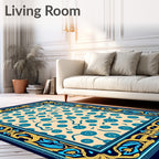 Teal Circles Curved Lines Bordered Field Rug