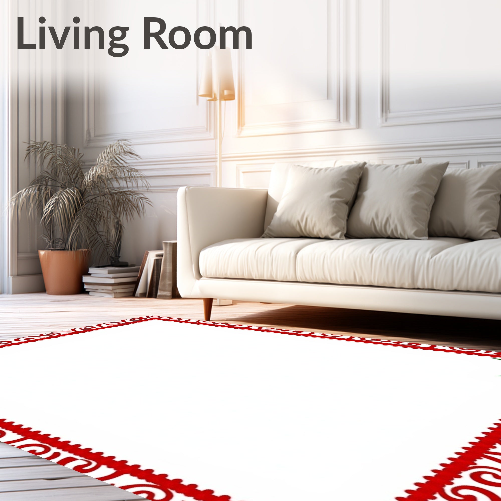 Crimson Swirl Holly Bow Border Rug