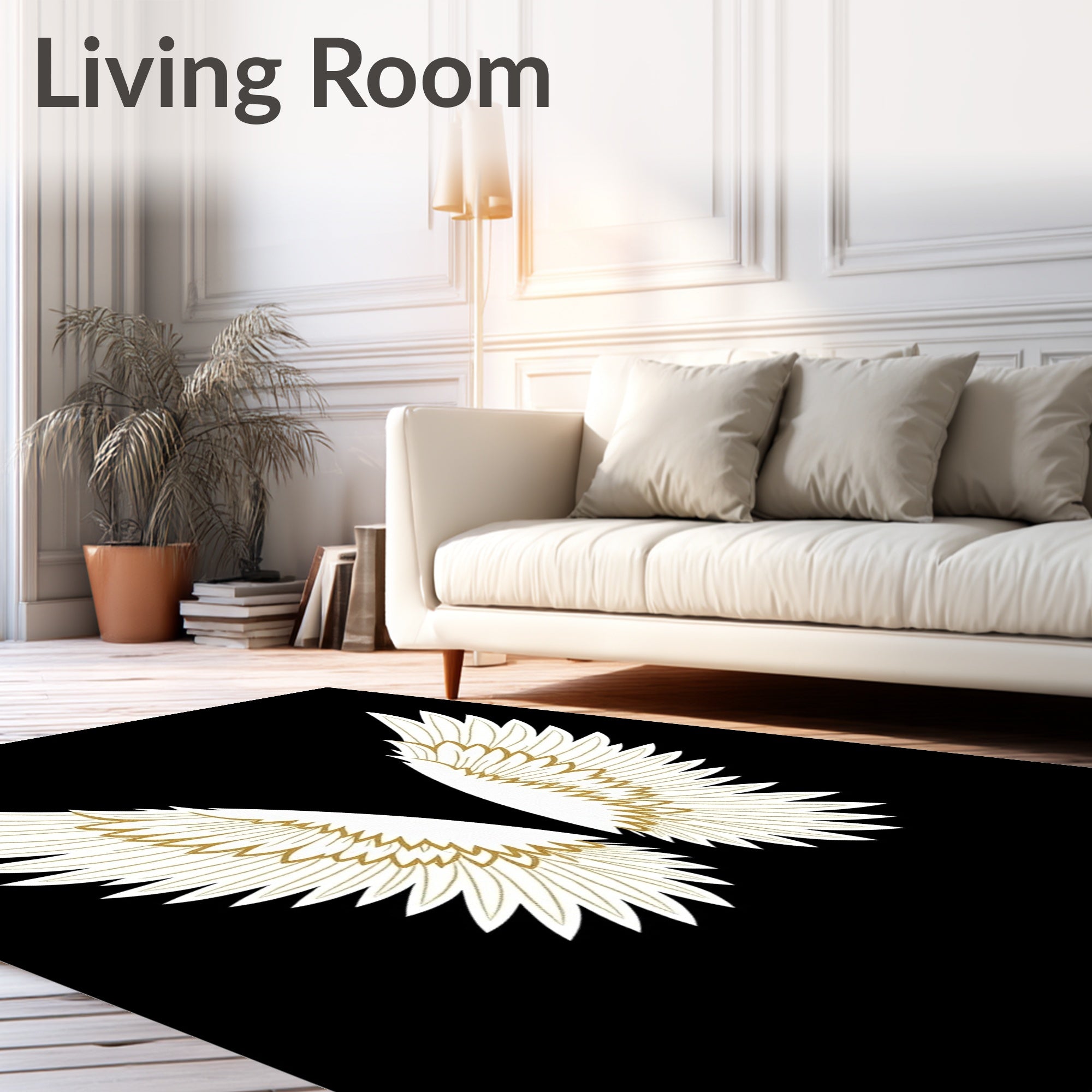 White Gold Feathered Wings Rug
