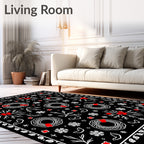 Black Red White Wreath Snowflake Holiday Rug