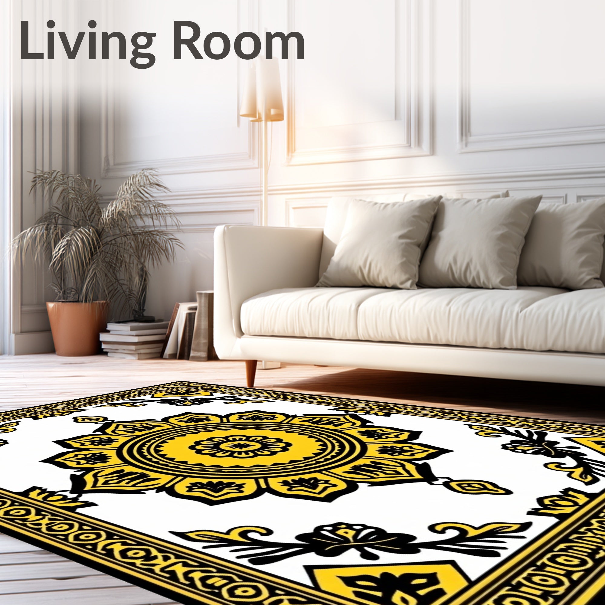 Sunburst Yellow Black Medallion Harmony Rug