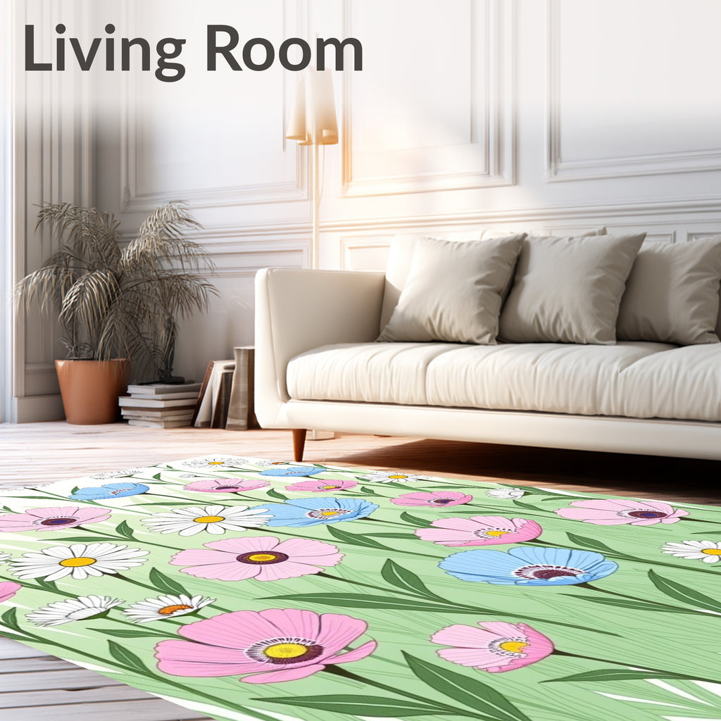 Pastel Garden Field Flower Collection Rug