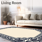 Ornate Navy Blossom Scroll Frame Rug