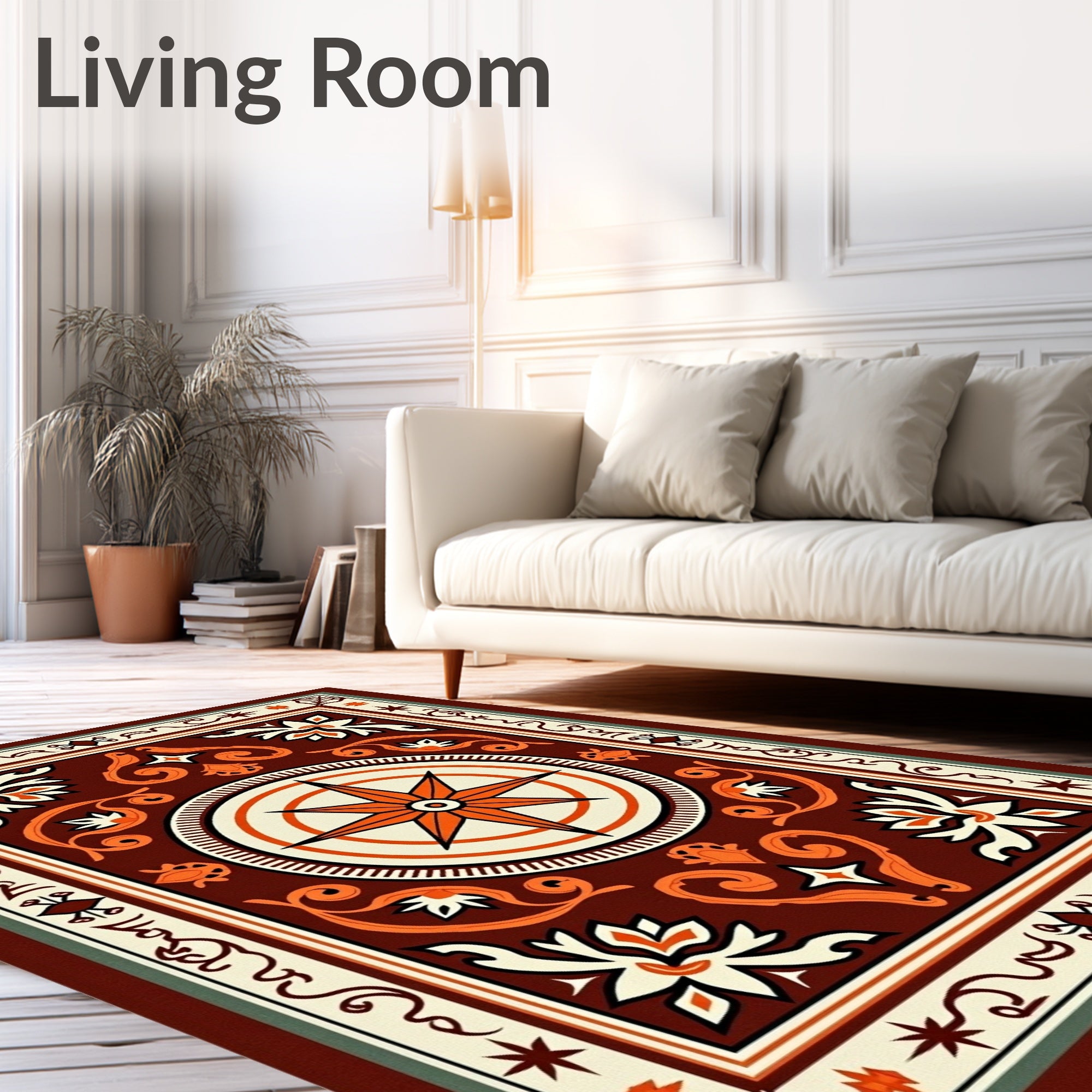 Ornate Coral Compass Rose Rug