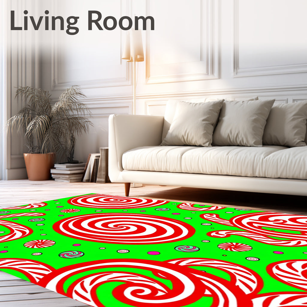Whimsical Red Swirl Holiday Candies Rug