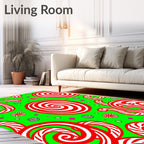 Whimsical Red Swirl Holiday Candies Rug