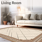Subtle Beige Linear Geometric Border Rug