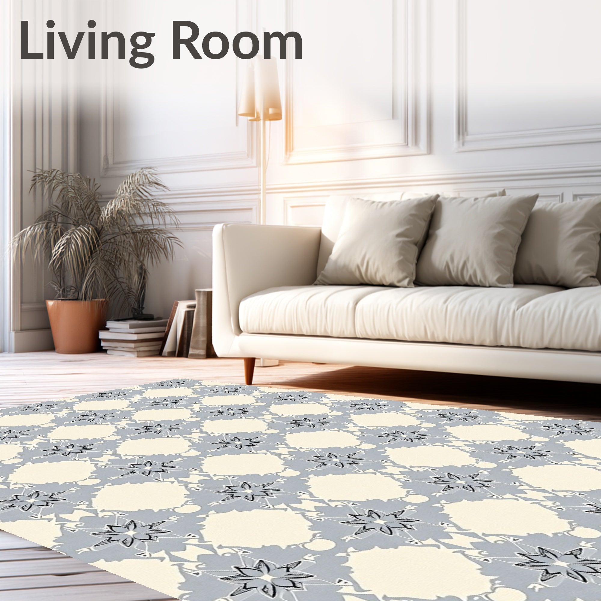 Light Gray Starburst Floral Lattice Rug