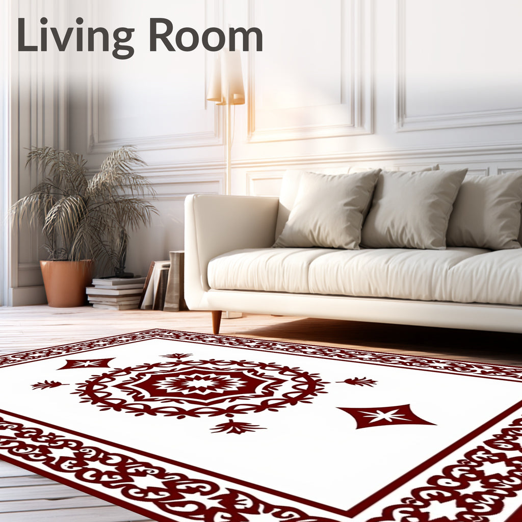 Deep Red Medallion Diamond Border Rug