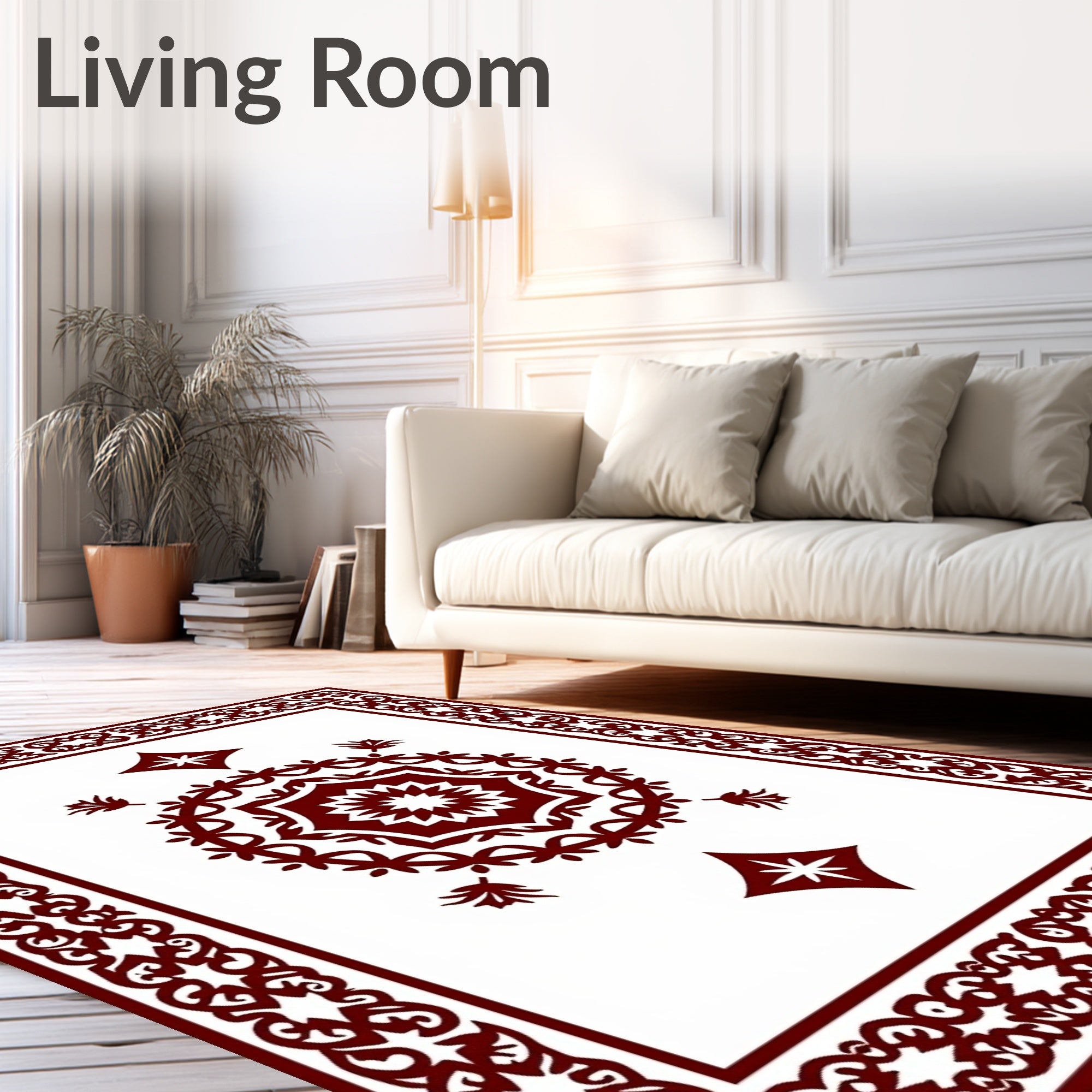 Deep Red Medallion Diamond Border Rug