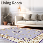 Lavender Golden Floral Scroll Medallion Rug