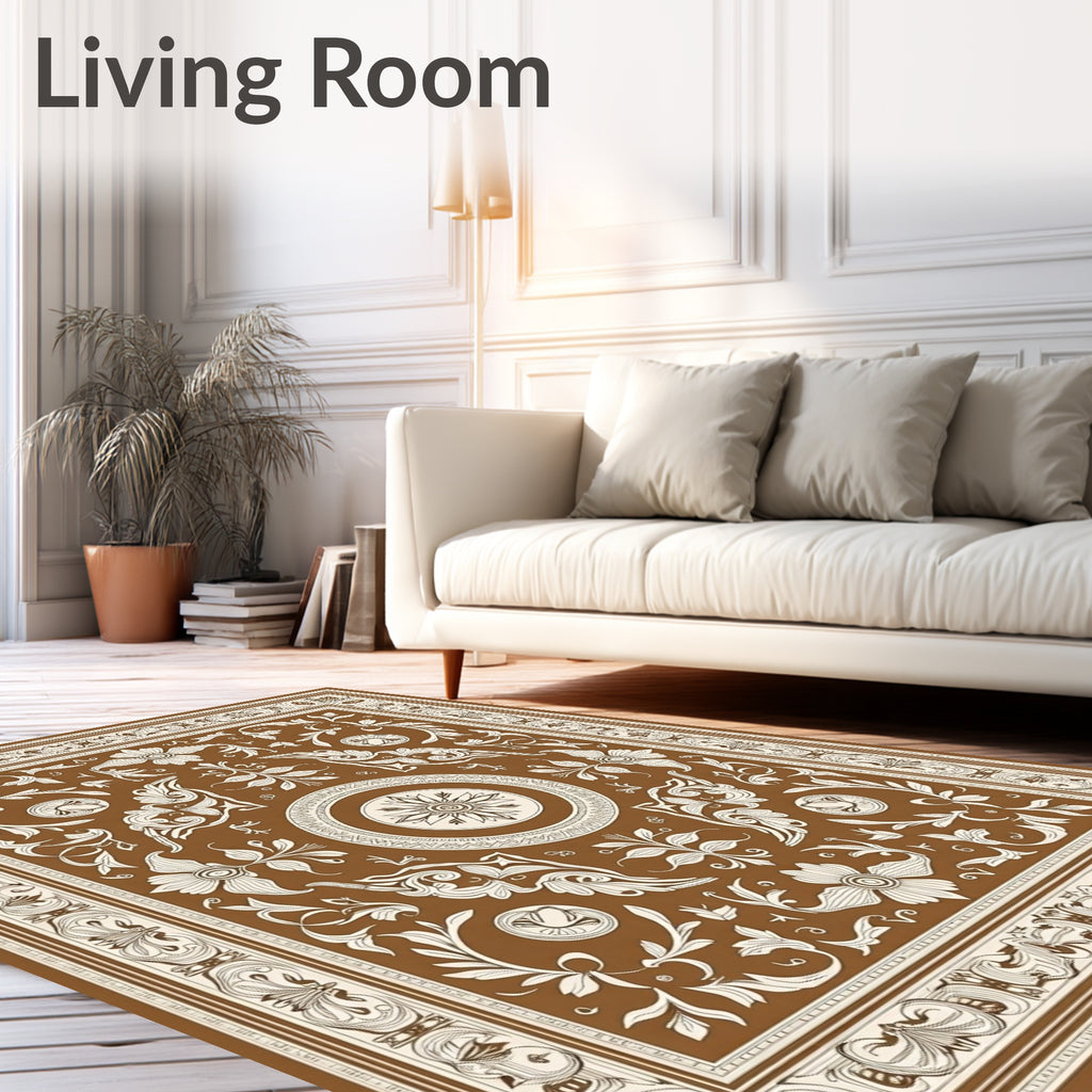 Ornate Brown Floral Medallion Rug