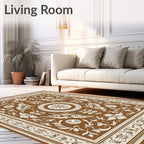Ornate Brown Floral Medallion Rug