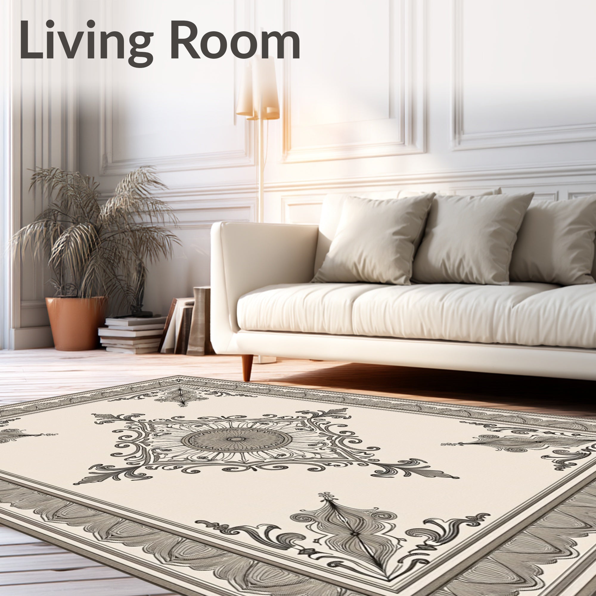 Vintage Gray Scroll Medallion Rug