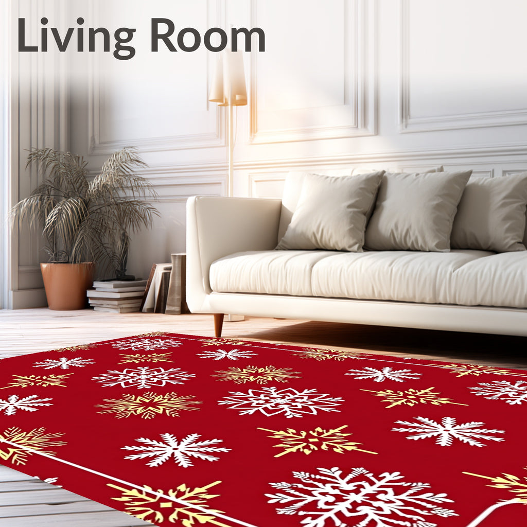 Red White Gold Snowflake Celebration Rug