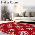 Red White Gold Snowflake Celebration Rug